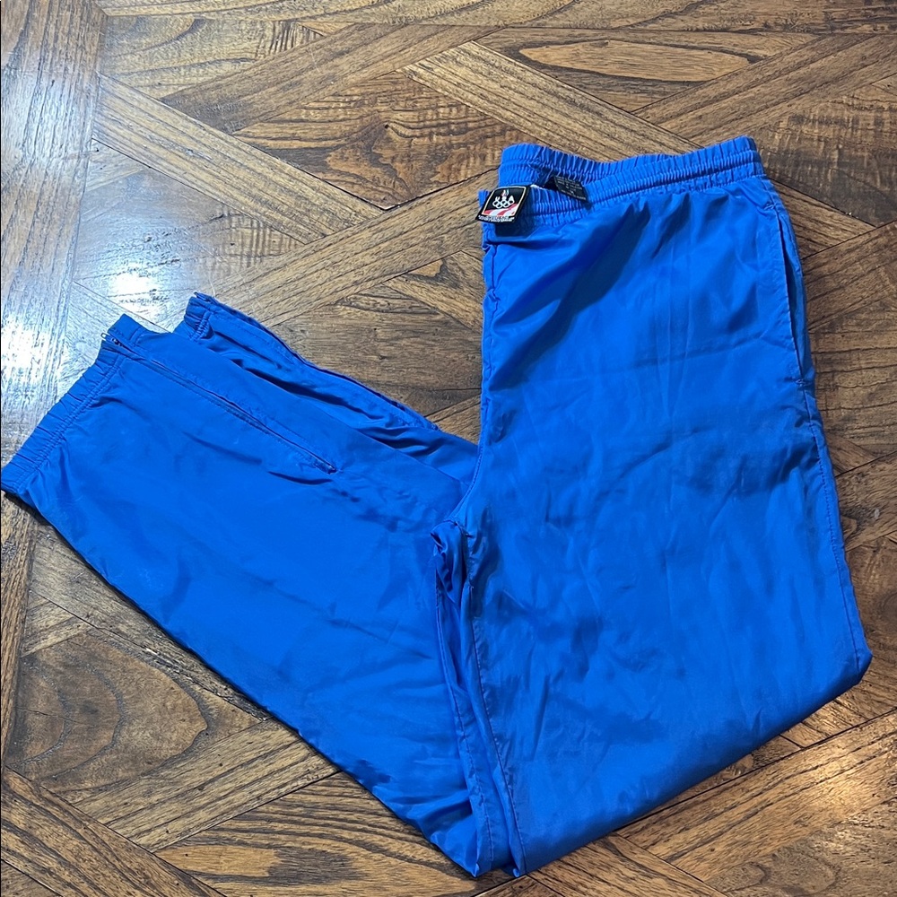 Vintage Royal Blue Men's 1990s Track Pants, Lined, USA Olympic Apparel, Size M